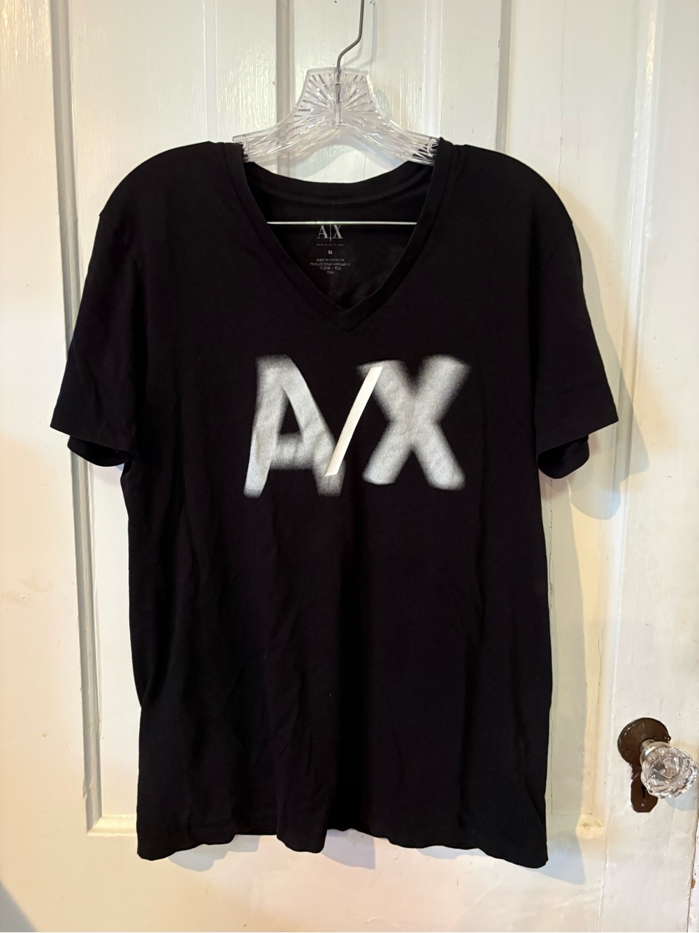 Armani Exchange Black Short-Sleeve V-Neck Tee with White A|X Logo